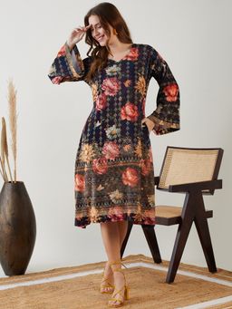 The Kaftan Company - Black Jewelled Floral Velvet Lounge Dress