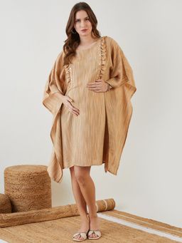 The Kaftan Company - Beige Linen Handloom Cotton Maternity Kaftan