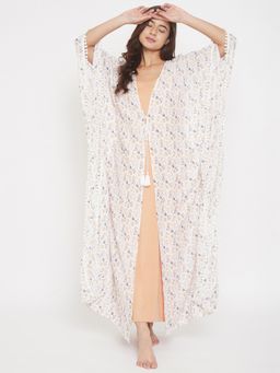 The Kaftan Company - Floral Printed Off White Maxi Kaftan