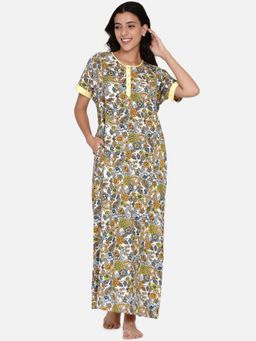 The Kaftan Company - Yellow Floral Printed Nighty