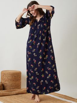 The Kaftan Company - Blue Floral Printed Nighty