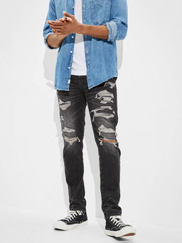 American Eagle - Men Black Air Flex+ Patched Slim Jeans