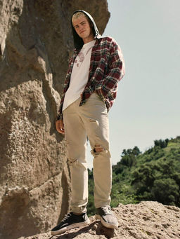 American Eagle - Men Beige Air Flex+ Patched Athletic Skinny Jeans