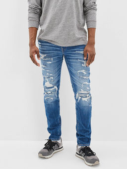 American Eagle - Men Blue Air Flex+ Patched Slim Jeans