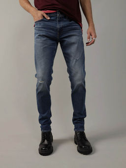 American Eagle - Men Blue Air Flex+ Distressed Skinny Jeans