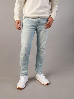 American Eagle - Men Blue Air Flex+ Patched Skinny Jeans