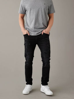 American Eagle - Men Black Air Flex+ Patched Skinny Jeans