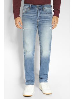 American Eagle - Men Blue Air Flex+ Distressed Slim Straight Jeans