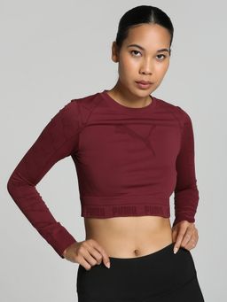 Puma - Evo Knit Long Sleeve Women Maroon T-Shirt