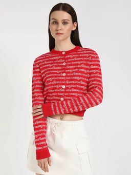 Tommy Hilfiger - Red Regular Fit Cotton Round Neck Cardigan