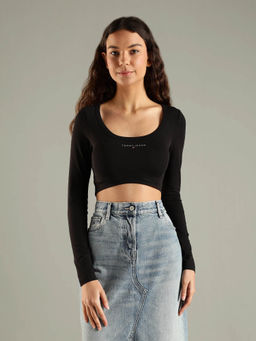 Tommy Hilfiger - Black Solid Cropped Fit Cotton T-Shirt