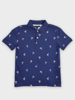 Tommy Hilfiger - Blue Boys Printed Regular Fit Cotton Polo T-Shirt