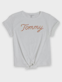 Tommy Hilfiger - White Girls Logo Regular Fit Cotton T-Shirt