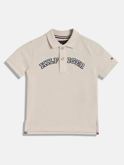 Tommy Hilfiger - Beige Boys Logo Regular Fit Cotton Polo T-Shirt