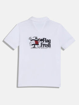Tommy Hilfiger - White Boys Printed Relaxed Fit Cotton Polo T-Shirt