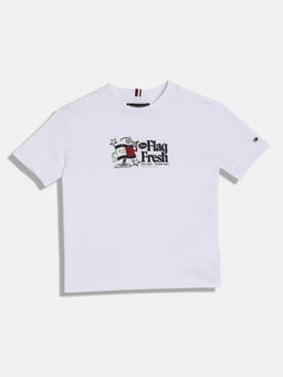 Tommy Hilfiger - White Boys Printed Relaxed Fit Cotton T-Shirt