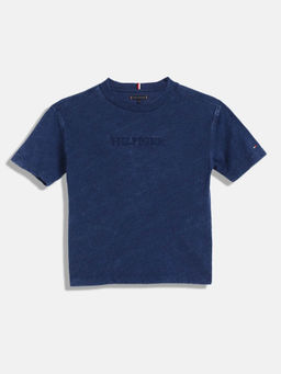 Tommy Hilfiger - Blue Boys Logo Solid Relaxed Fit Cotton T-Shirt