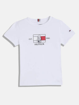 Tommy Hilfiger - White Boys Logo Printed Regular Fit Cotton T-Shirt