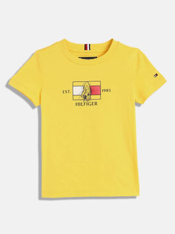 Tommy Hilfiger - Yellow Boys Logo Printed Regular Fit Cotton T-Shirt