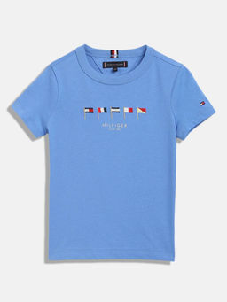 Tommy Hilfiger - Blue Boys Logo Printed Regular Fit Cotton T-Shirt