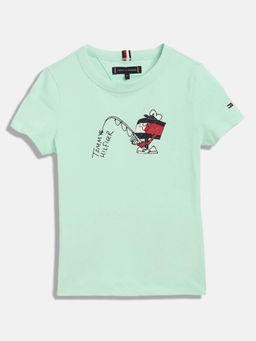 Tommy Hilfiger - Green Boys Printed Regular Fit Cotton T-Shirt