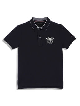 Tommy Hilfiger - Black Boys Solid Regular Fit Cotton Polo T-Shirt