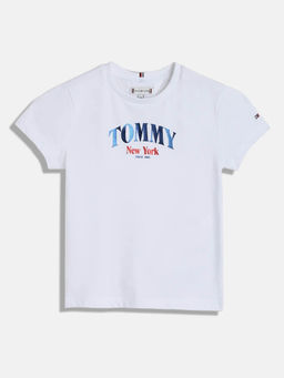 Tommy Hilfiger - White Girls Logo Regular Fit Cotton T-Shirt