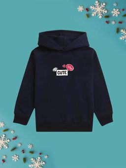 Nusyl - Navy Blue Girl and Cute Text Printed Hoodie
