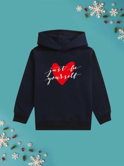 Nusyl - Girl Navy Blue Just for Yourself Text Printed Hoodie
