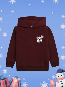 Nusyl - Girl Burgundy Dog and Hellow Text Printed Hoodie