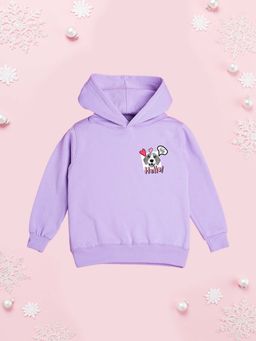 Nusyl - Girl Purple Dog and Hellow Text Printed Hoodie