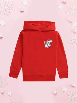 Nusyl - Girl Red Dog and Hellow Text Printed Hoodie