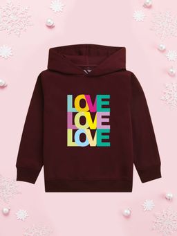Nusyl - Girl Burgundy Love Text Printed Hoodie