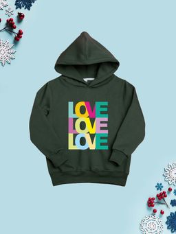 Nusyl - Girl Olive Love Text Printed Hoodie