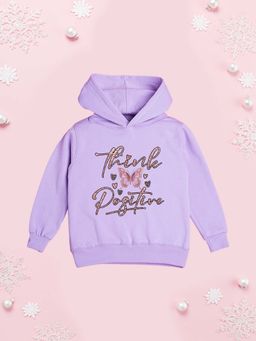 Nusyl - Girl Purple Butterfly and Think Positive Text Hoodie