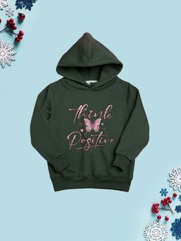 Nusyl - Girl Olive Butterfly and Think Positive Text Hoodie