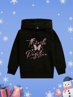 Nusyl - Girl Black Butterfly and Think Positive Text Hoodie