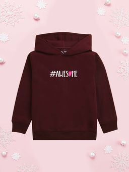 Nusyl - Girl Burgundy Awesome Text Printed Hoodie