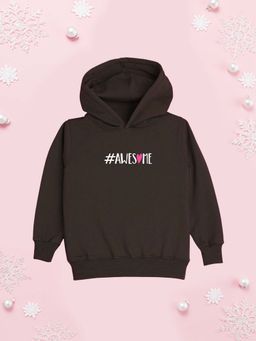 Nusyl - Girl Brown Awesome Text Printed Hoodie