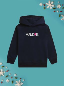 Nusyl - Girl Navy Blue Awesome Text Printed Hoodie