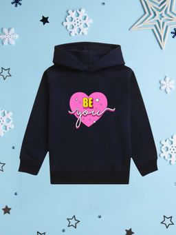 Nusyl - Girl Navy Blue Be You Text Printed Hoodie