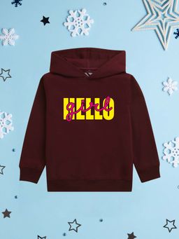 Nusyl - Girl Burgundy Hello Girl Text Printed Hoodie