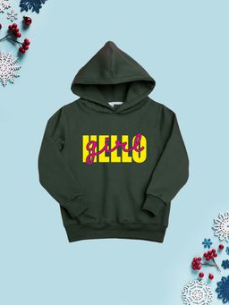 Nusyl - Girl Olive Hello Girl Text Printed Hoodie