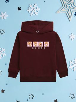 Nusyl - Girl Burgundy Hey Cutie Text Printed Hoodie
