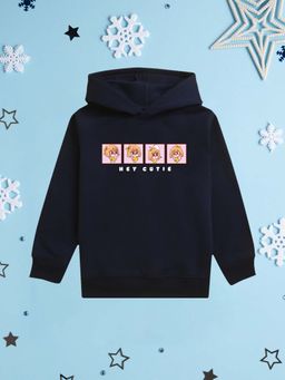 Nusyl - Girl Navy Blue Hey Cutie Text Printed Hoodie