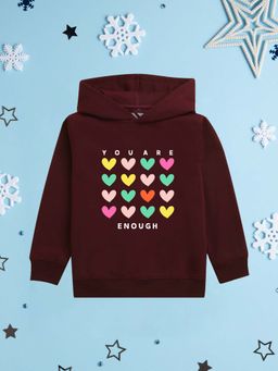 Nusyl - Girl Burgundy You Are Enough Text Printed Hoodie