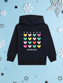 Nusyl - Girl Navy Blue You Are Enough Text Printed Hoodie