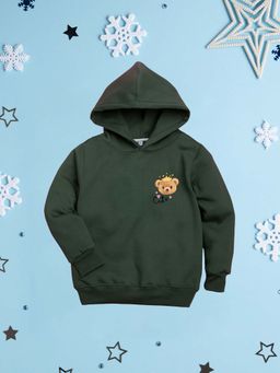 Nusyl - Girl Olive Cute Text Solid Hoodie