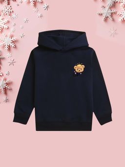 Nusyl - Girl Navy Blue Cute Text Solid Hoodie