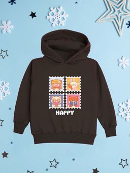 Nusyl - Girl Brown Happy Text Printed Hoodie